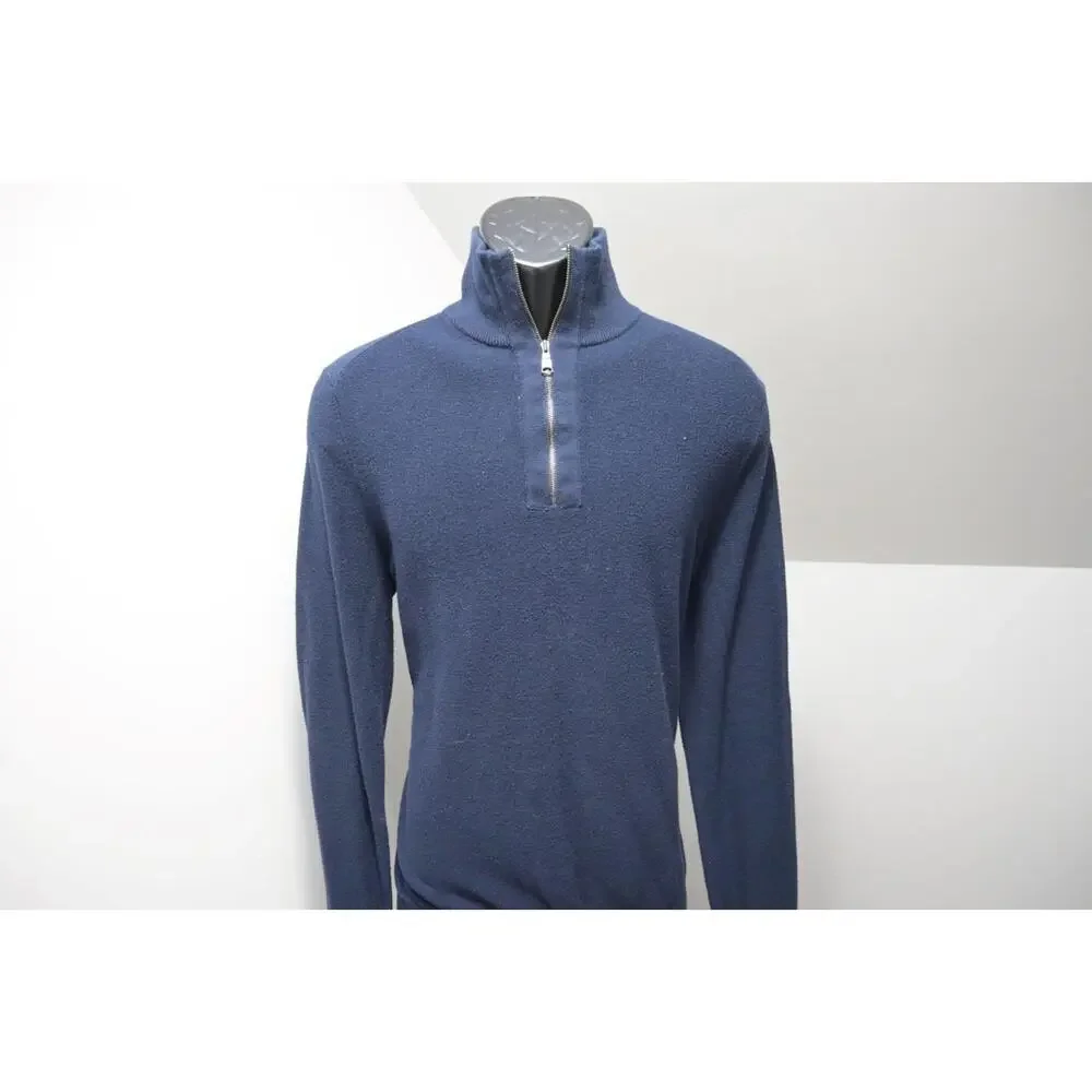 Banana Republic 1/4‎ Zip Neck Sweater Dark Blue Cotton Blend Casual Mens Medium